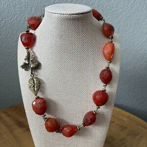 Carnelian Stone Chunky Bead Statement Necklace Designer Katherine Moffat 20.5 in